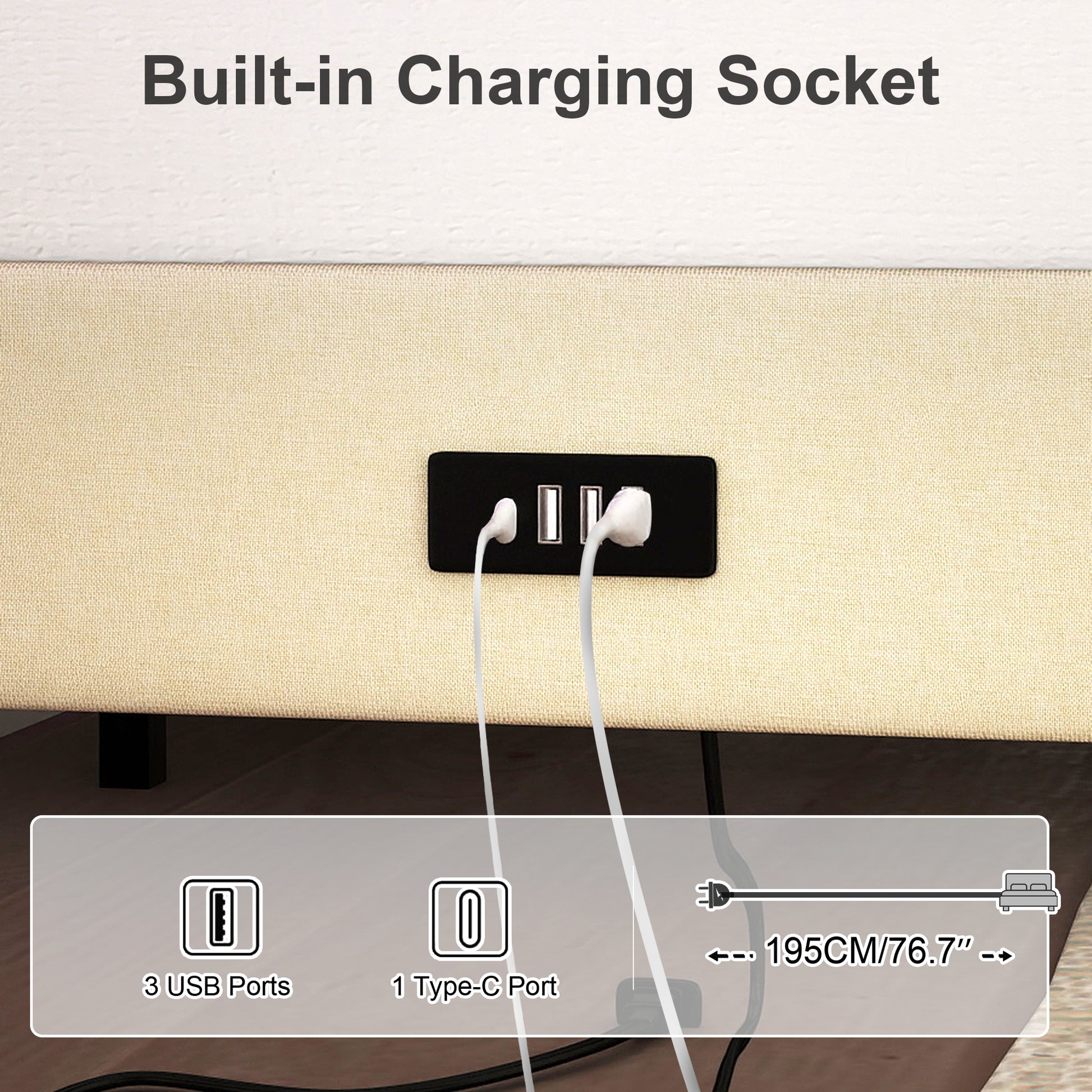 Feature graphic highlighting storage, LED lighting and USB ports of the Foothill bed.