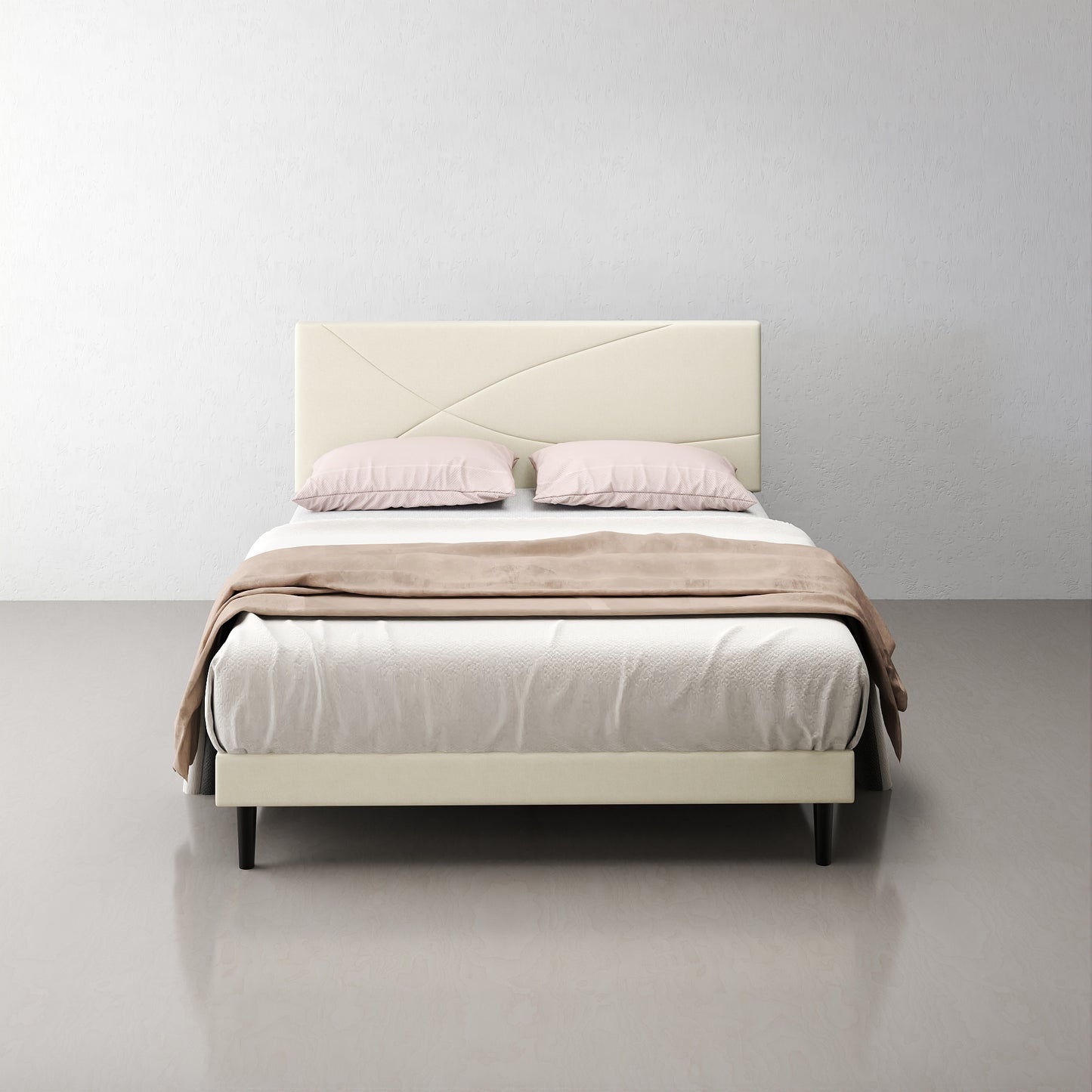 Foothill queen upholstered platform bed in beige with LED headboard and USB ports – Homy Casa.
