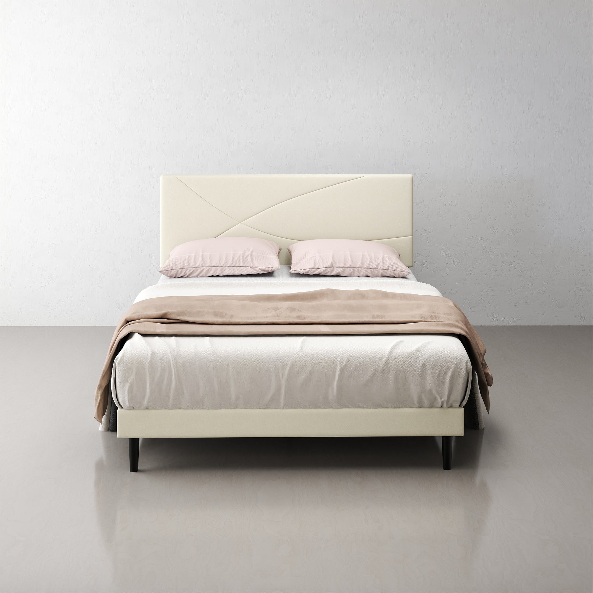 Foothill queen upholstered platform bed in beige with LED headboard and USB ports – Homy Casa.