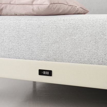 Foothill queen upholstered platform bed in beige with LED headboard and USB ports – Homy Casa.