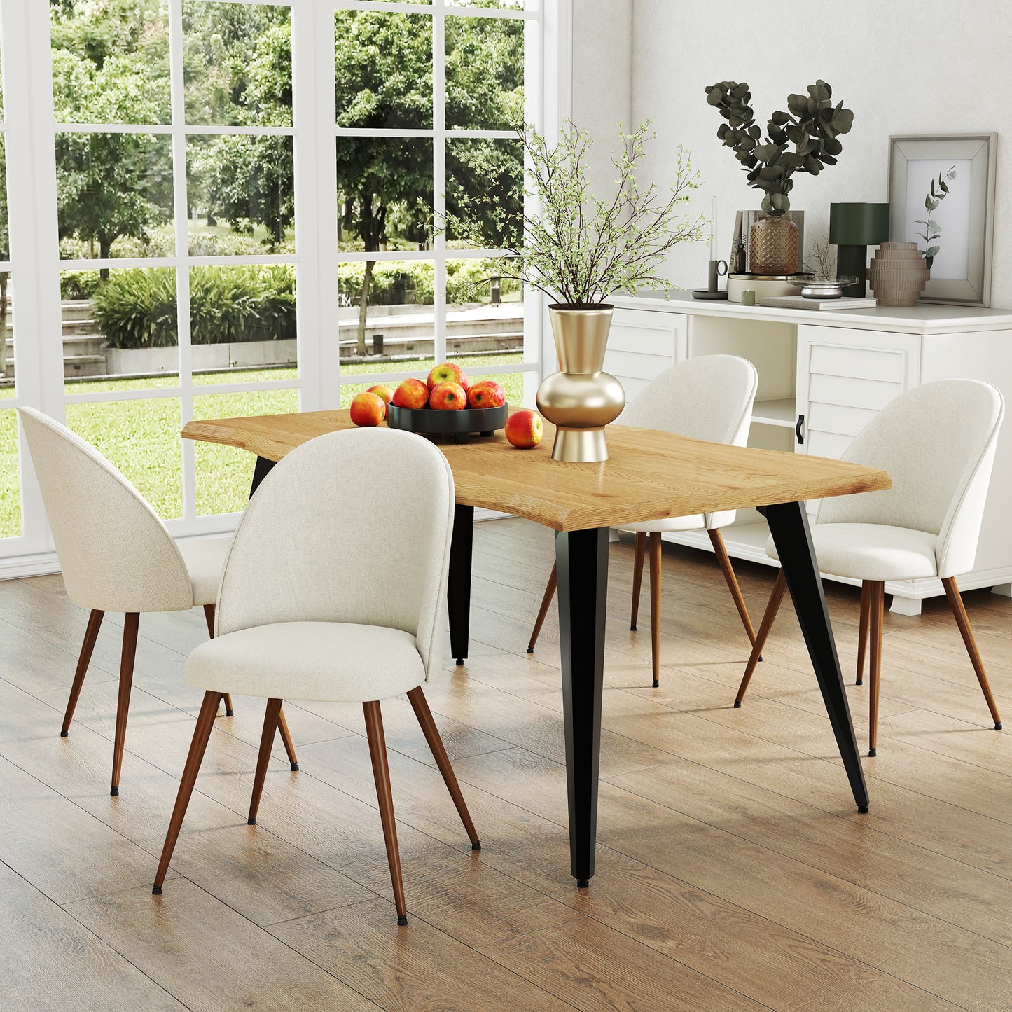 Lancelot Oak-Color Dining Set, 5-Piece with Haven Beige Fabric Chairs