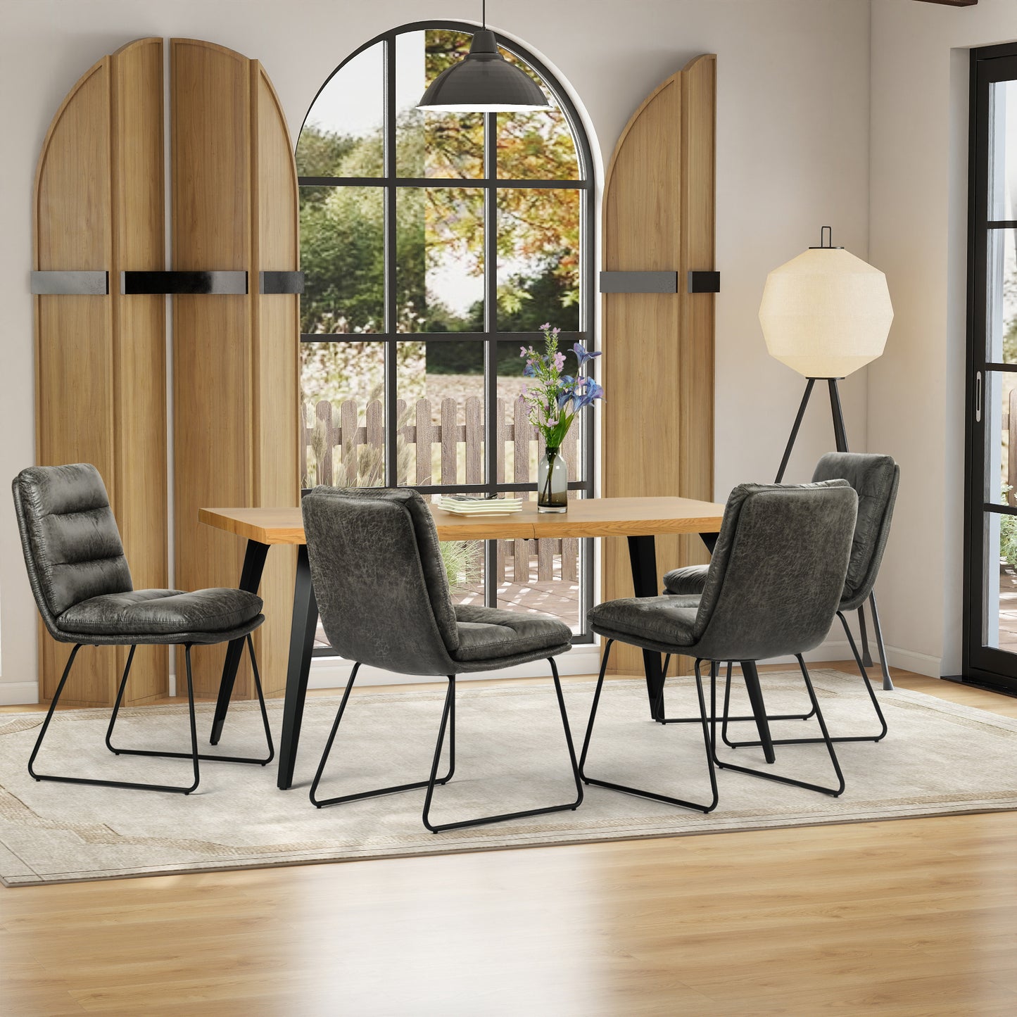 Lancelot Wooden Dining Table Set with Steffen Side Chairs, 5-Piece Set, Grey Faux Leather