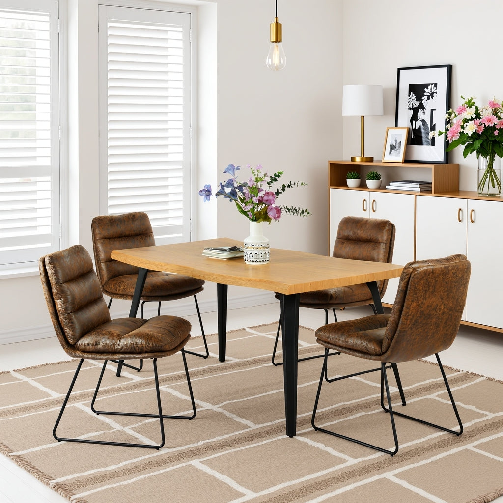 Lancelot Wooden Dining Table Set with Steffen Side Chairs, 5-Piece Set, Brown Faux Leather