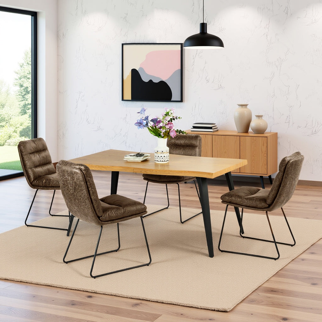 Lancelot Wooden Dining Table Set with Steffen Side Chairs, 5-Piece Set, Brown Faux Leather