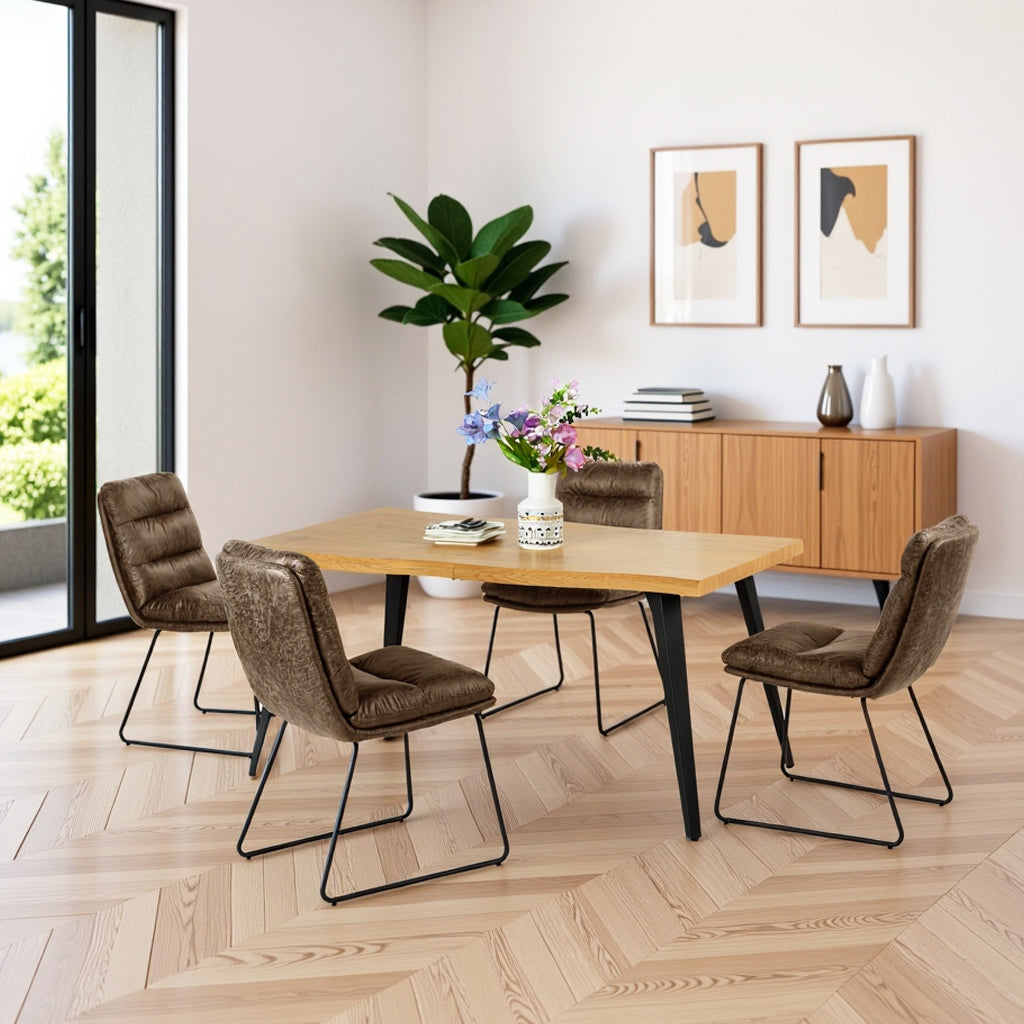 Lancelot Wooden Dining Table Set with Steffen Side Chairs, 5-Piece Set, Brown Faux Leather