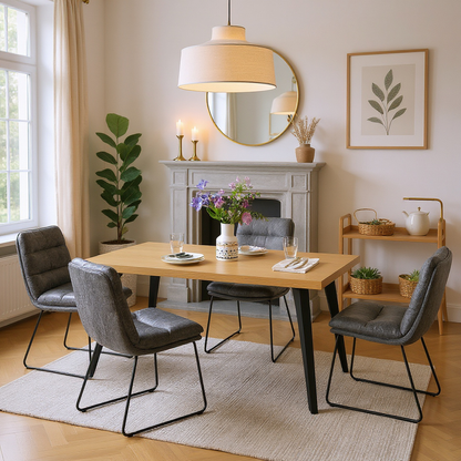 Lancelot Wooden Dining Table Set with Steffen Side Chairs, 5-Piece Set, Grey Faux Leather