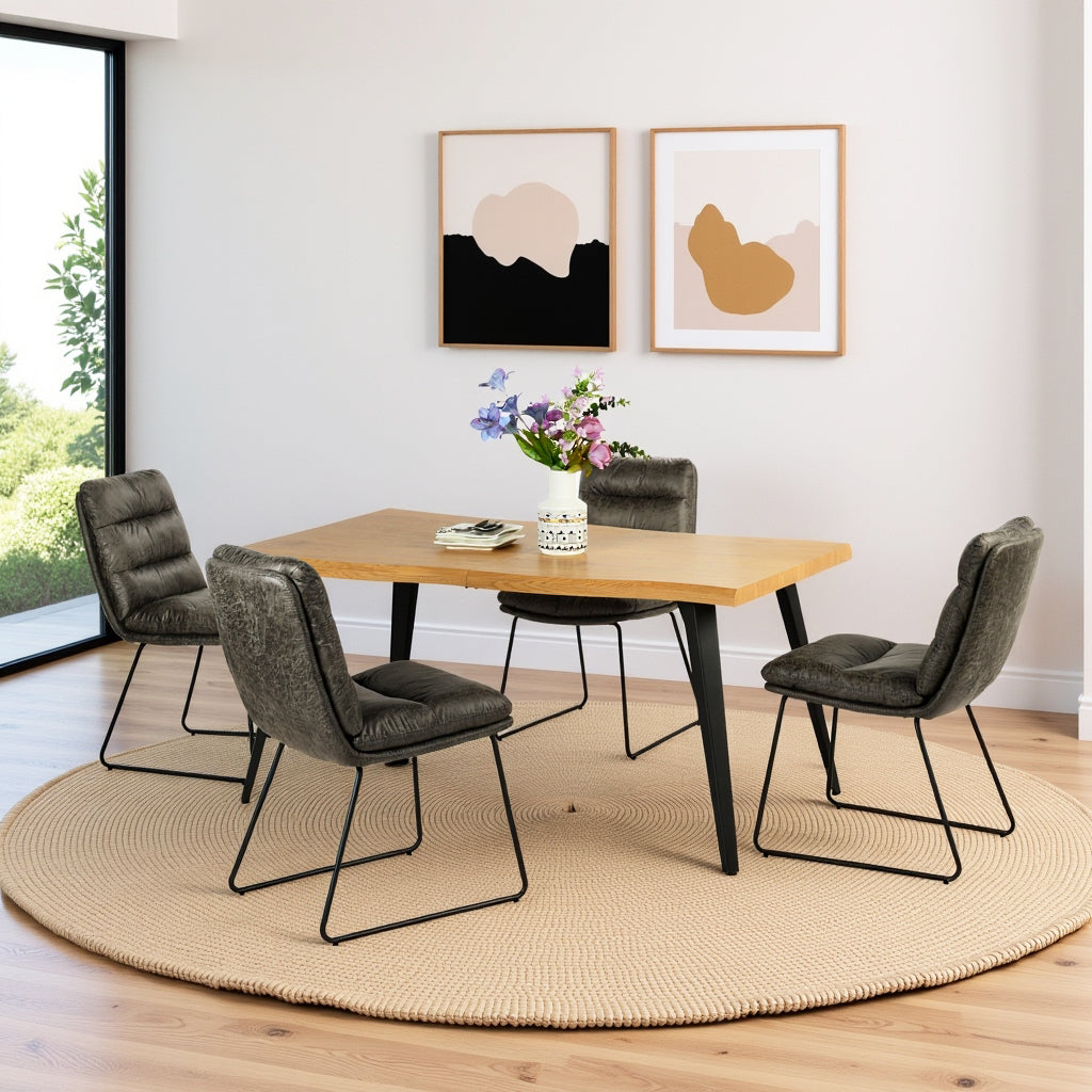 Lancelot Wooden Dining Table Set with Steffen Side Chairs, 5-Piece Set, Grey Faux Leather