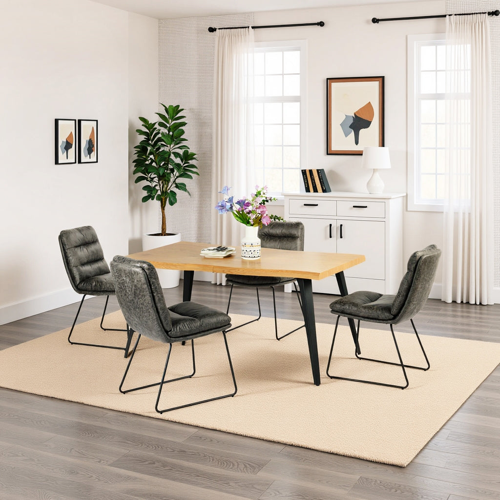 Lancelot Wooden Dining Table Set with Steffen Side Chairs, 5-Piece Set, Grey Faux Leather