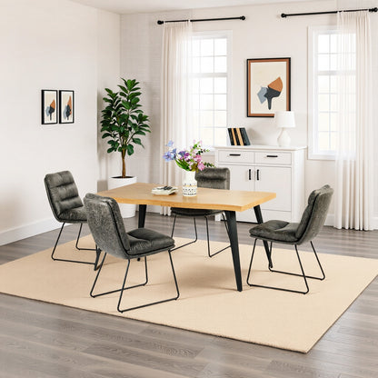 Lancelot Wooden Dining Table Set with Steffen Side Chairs, 5-Piece Set, Grey Faux Leather