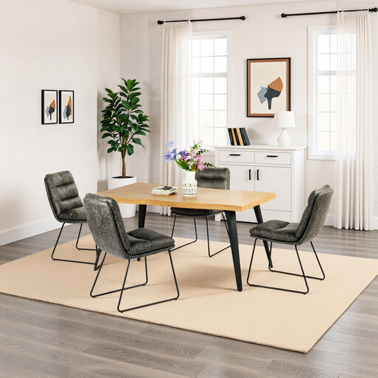 Lancelot Wooden Dining Table Set with Steffen Side Chairs, 5-Piece Set, Grey Faux Leather