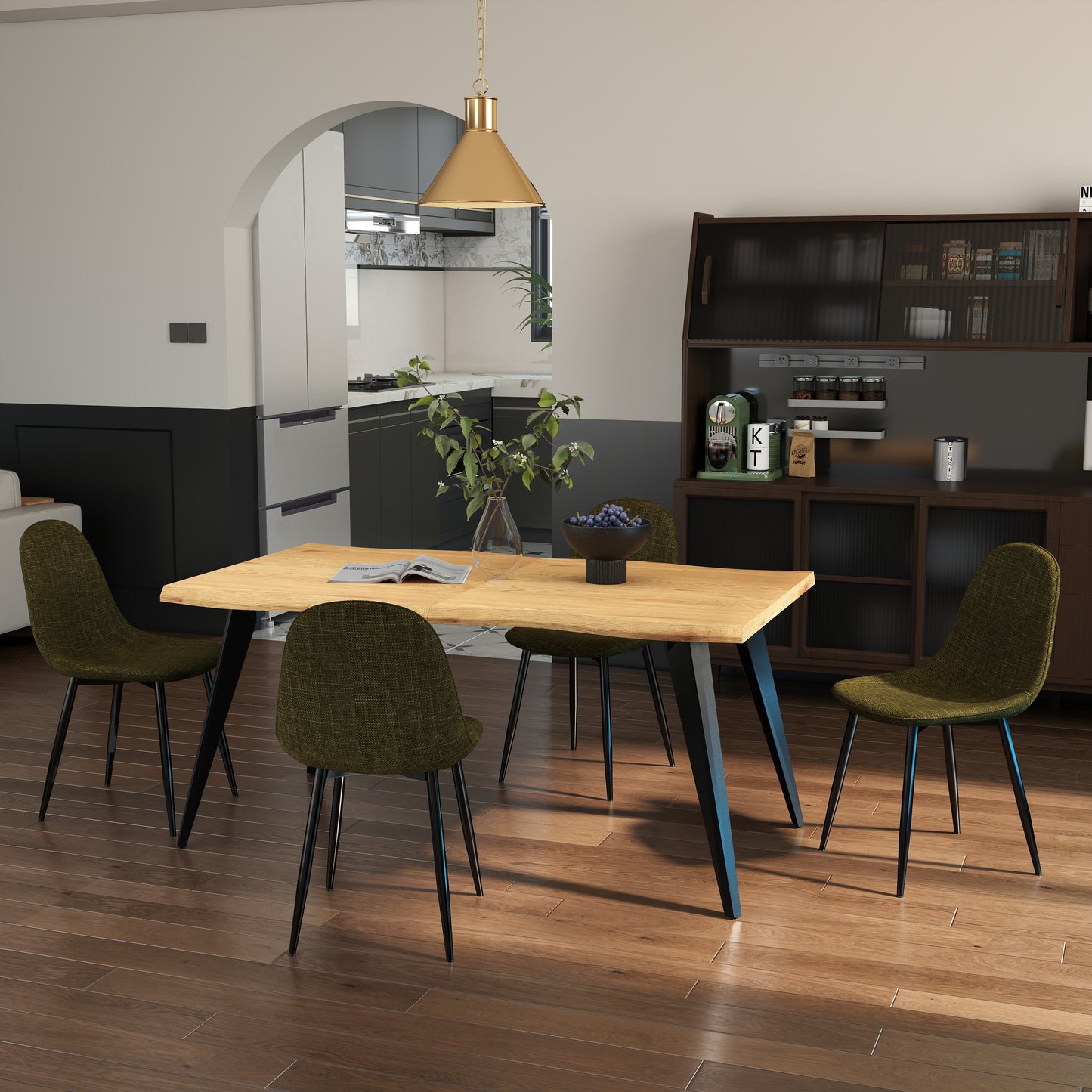 Lancelot Oak-Color Dining Set, 5-Piece with Charlton Green Chairs