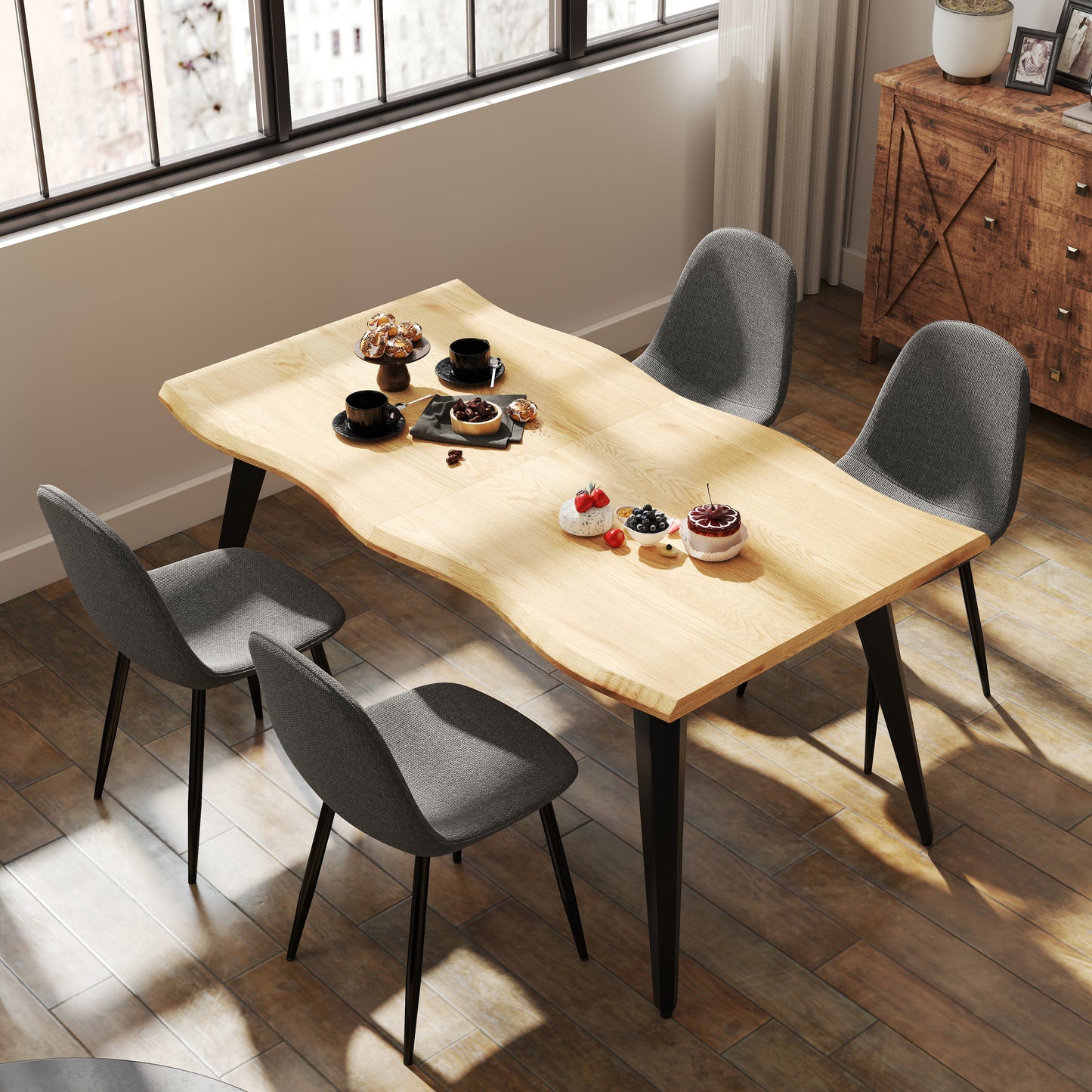 Lancelot Live-Edge Wood-Grain Dining Table, 63", Oak