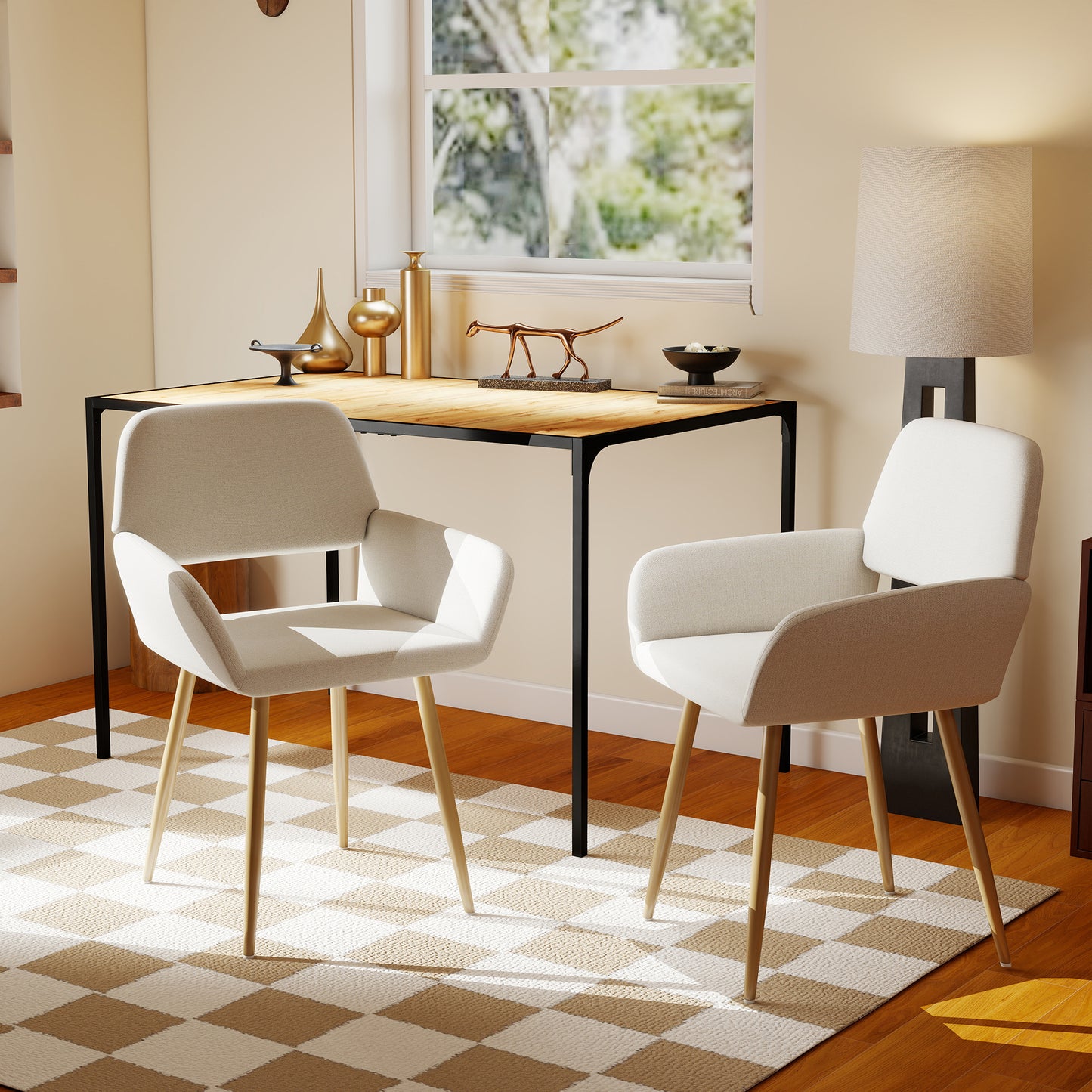 Mayfair Fabric Armrest Dining Chairs, Set of 2, Beige