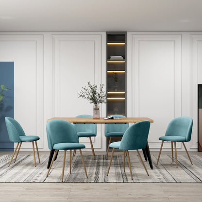 Lancelot Wooden Dining Table Set with Puzzle Side Chairs, 5-Piece Set, Aloe Blue Fabric