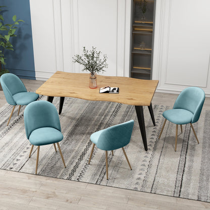 Lancelot Wooden Dining Table Set with Puzzle Side Chairs, 5-Piece Set, Aloe Blue Fabric