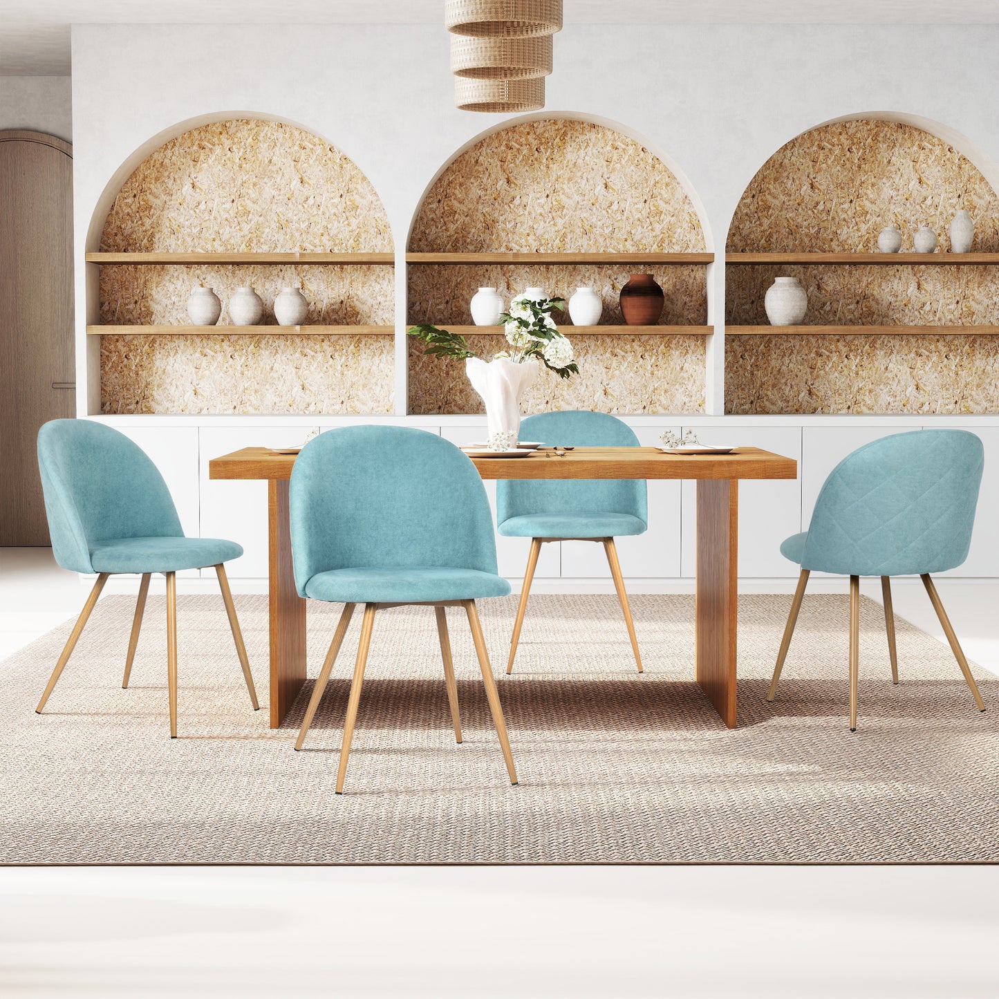 Puzzle Upholstered Dining Chairs, Set of 4, Aloe Blue