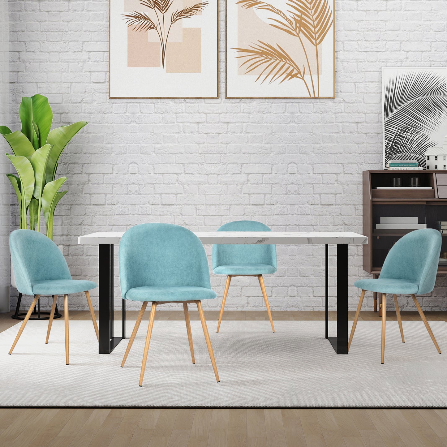 Puzzle Upholstered Dining Chairs, Set of 4, Aloe Blue