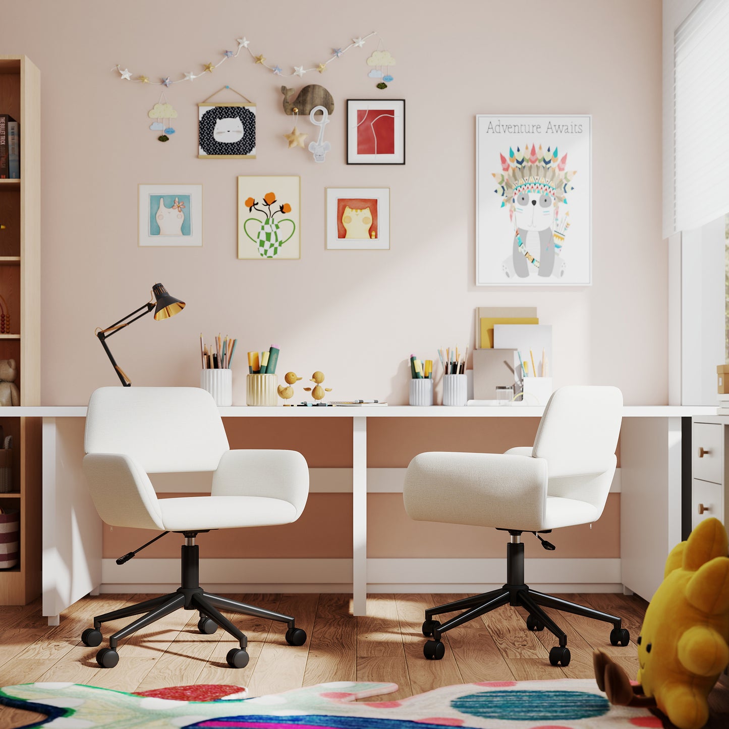 Ross Chenille Swivel Office Chair, Adjustable Height, Cream