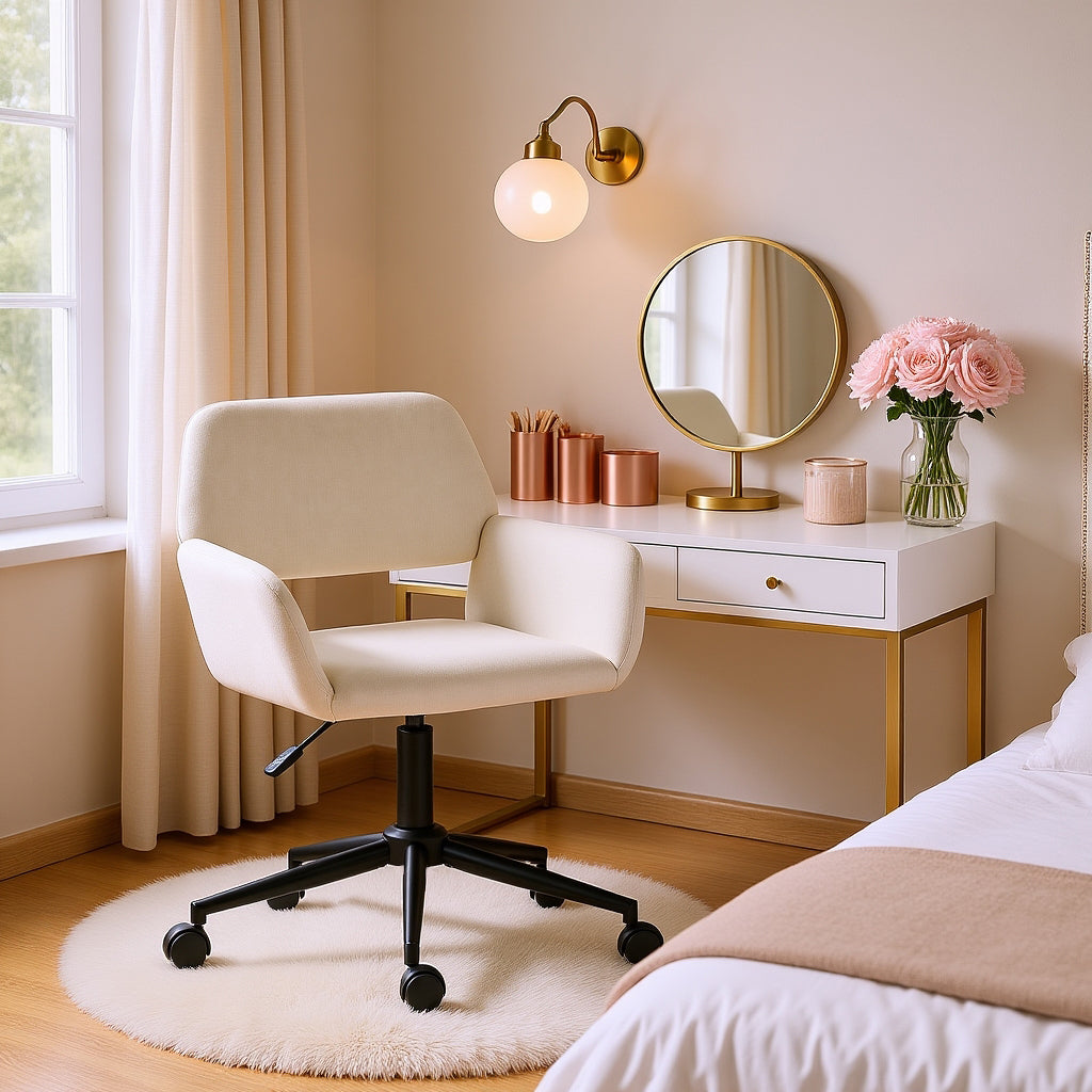 Ross Chenille Swivel Office Chair, Adjustable Height, Cream