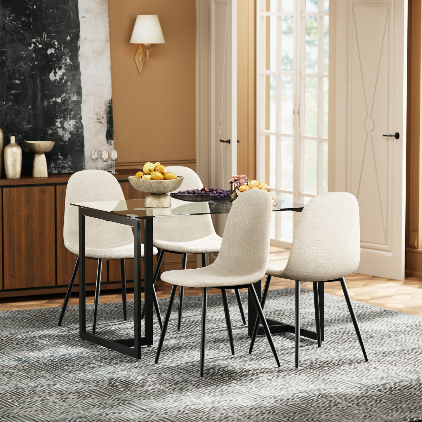 Charlton Mid-Century Dining Chair Set of 4, Barrel Beige