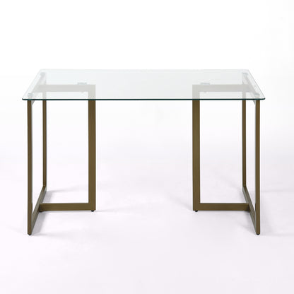 Slip Glass Top Dining Table, 47.2" Rectangular, Golden Metal Base