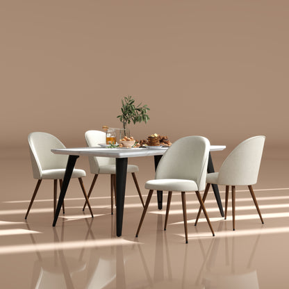 Stan White Marble Dining Table Set with Haven Side Chairs, 5-Piece Set, Beige