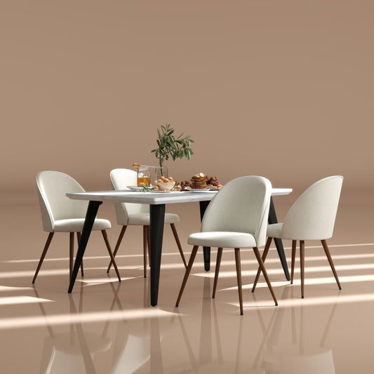 Stan White Marble Dining Table Set with Haven Side Chairs, 5-Piece Set, Beige