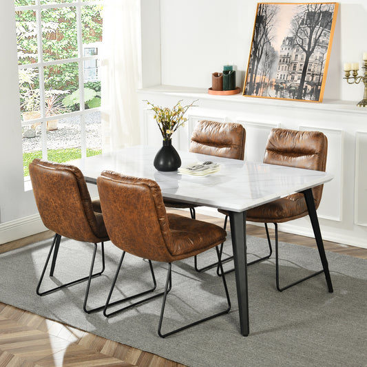 Stan Marble-Look Dining Table with Steffen Faux Leather Chairs, 5-Piece Set, Brown