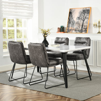 Stan Marble-Look Dining Table with Steffen Faux Leather Chairs, 5-Piece Set, Grey