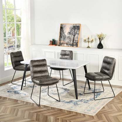 Stan Marble-Look Dining Table with Steffen Faux Leather Chairs, 5-Piece Set, Grey