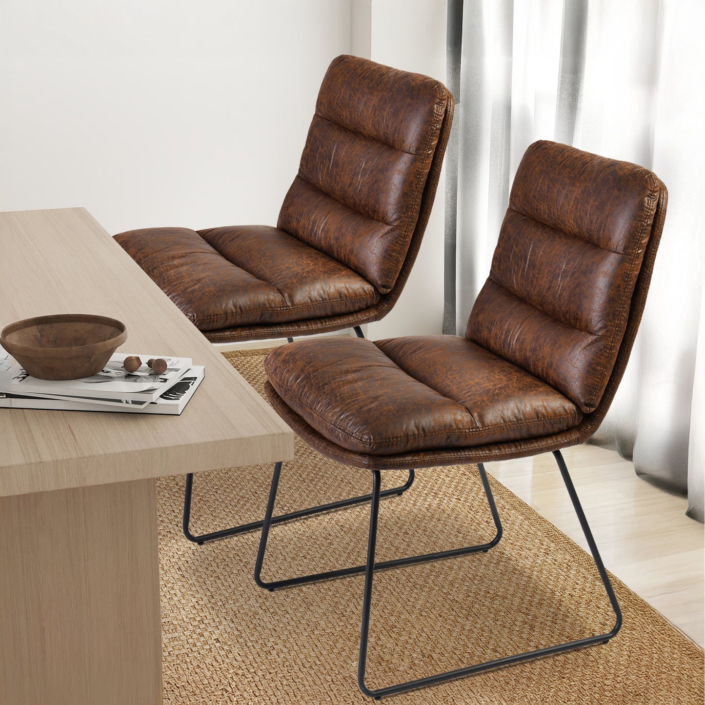 Steffen Faux Leather Dining Chairs, Set of 2, Brown