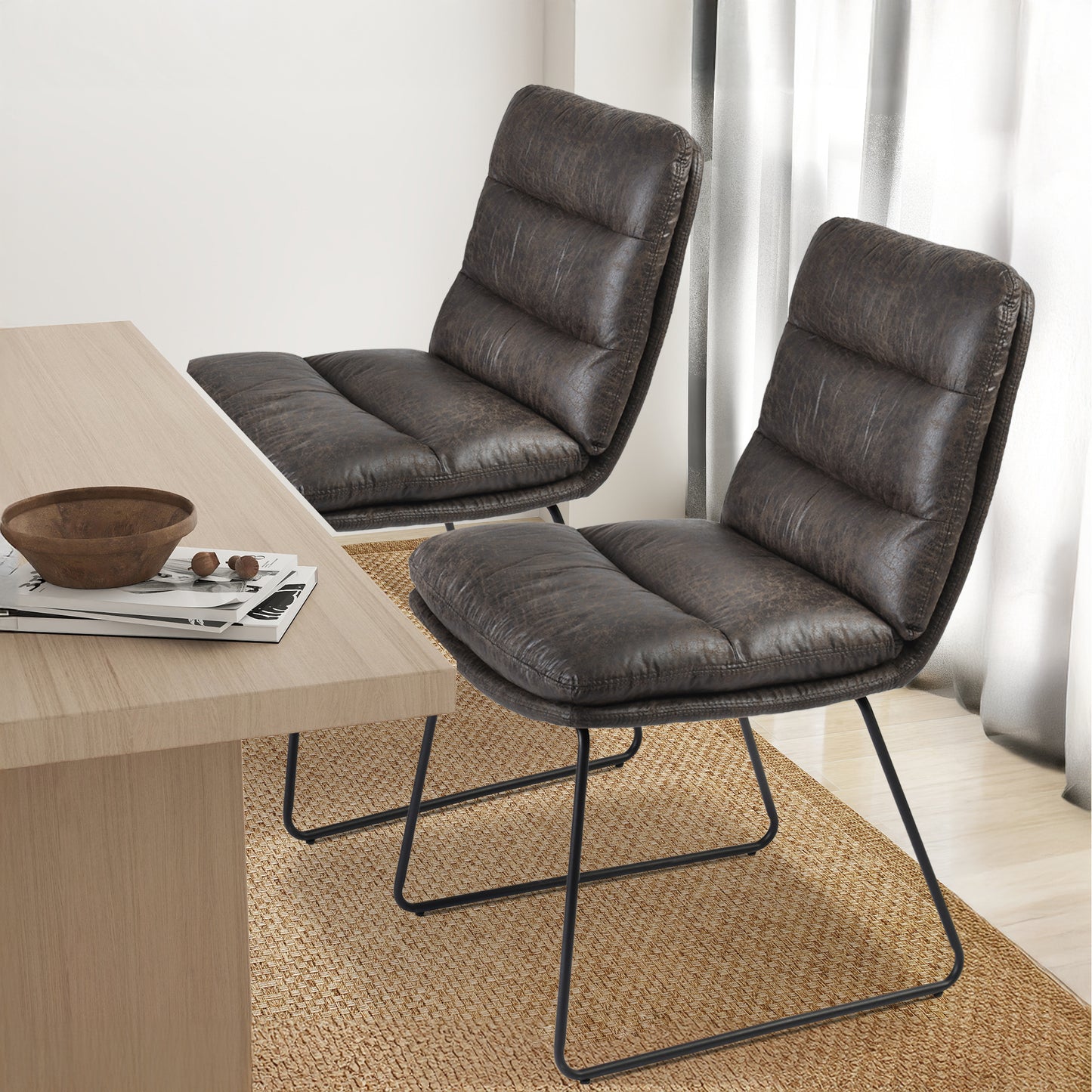 Steffen Faux Leather Dining Chairs, Set of 2, Grey