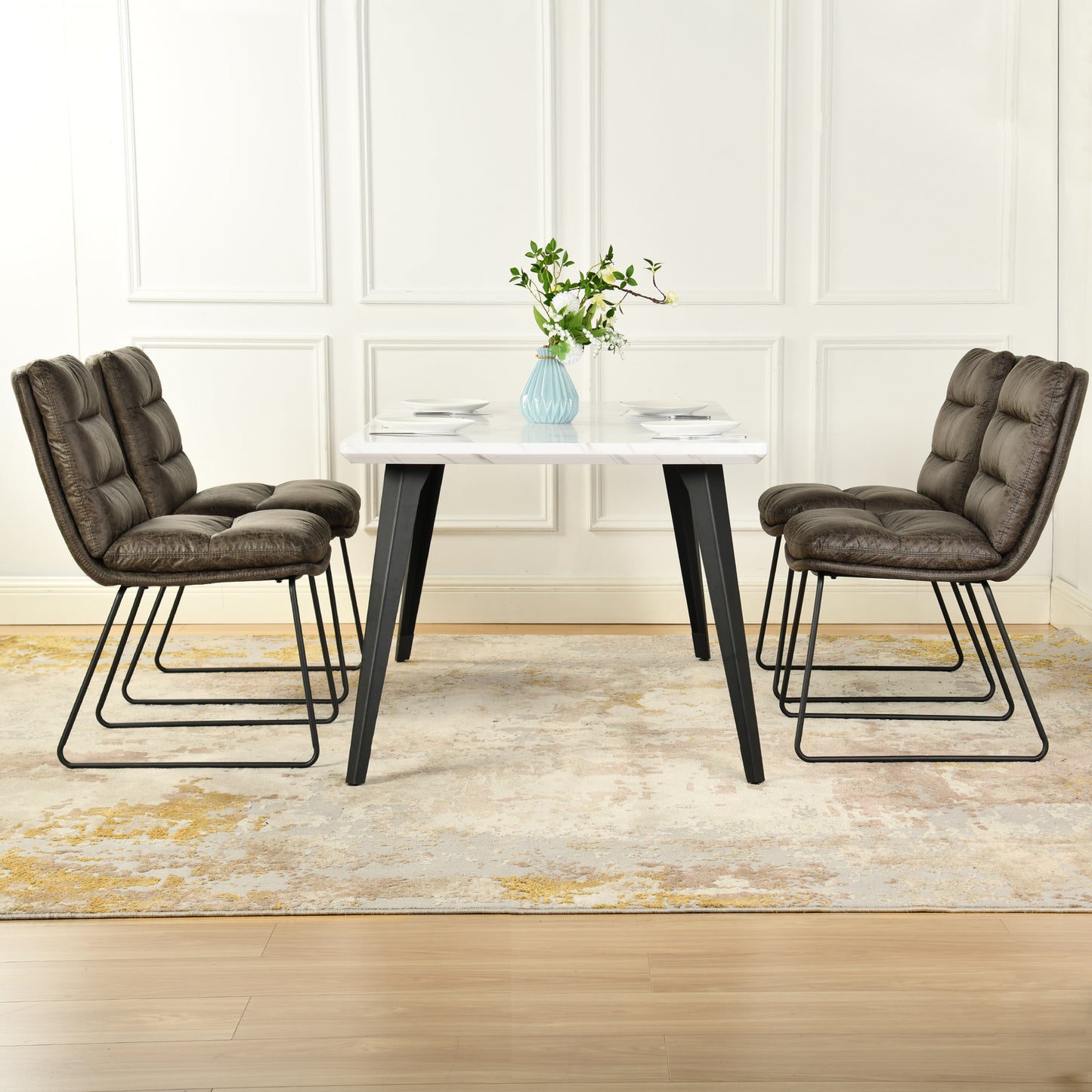 Stan Marble-Look Dining Table with Steffen Faux Leather Chairs, 5-Piece Set, Grey