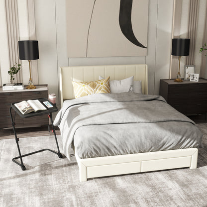 Summit Queen Bed and Baseline Black Folding Tray Table, 2-Piece Bedroom Comfort Bundle, Beige