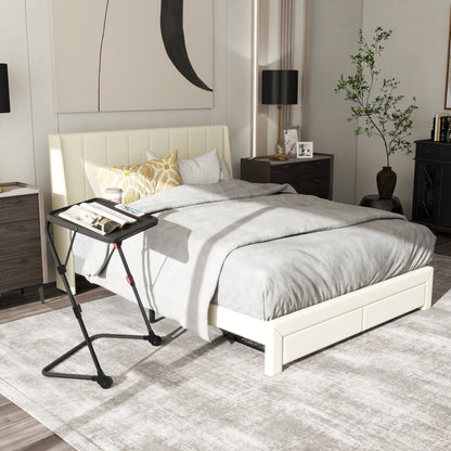 Summit Queen Bed and Baseline Black Folding Tray Table, 2-Piece Bedroom Comfort Bundle, Beige