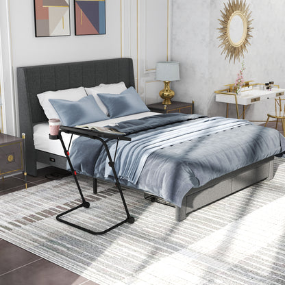 Summit Queen Bed and Baseline Black Folding Tray Table, 2-Piece Bedroom Comfort Bundle, Grey