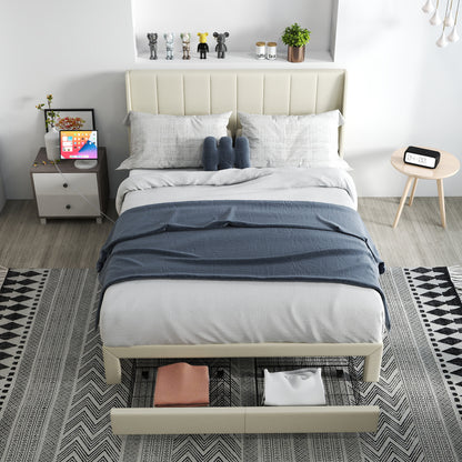 Summit Upholstered Storage Bed Frame with USB Charging, Queen, Beige