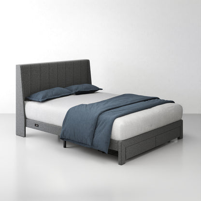 Summit Upholstered Storage Bed Frame with USB Charging, Queen, Grey