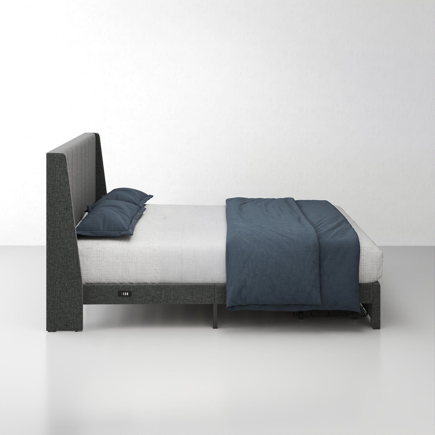 Summit Upholstered Storage Bed Frame with USB Charging, Queen, Grey