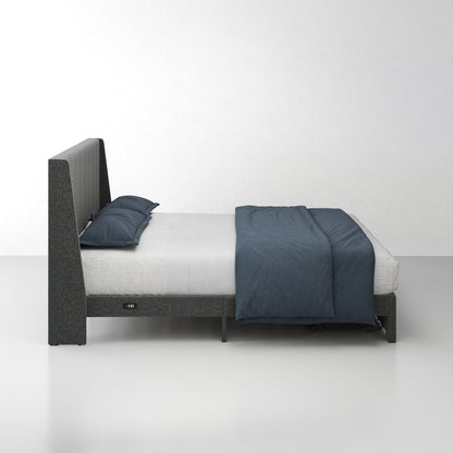 Summit Upholstered Storage Bed Frame with USB Charging, Queen, Grey