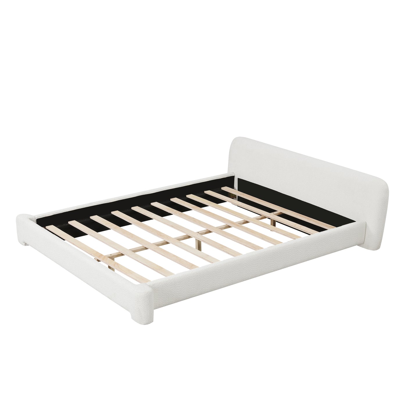 Aveline Boucle Upholstered Platform Bed, King, White