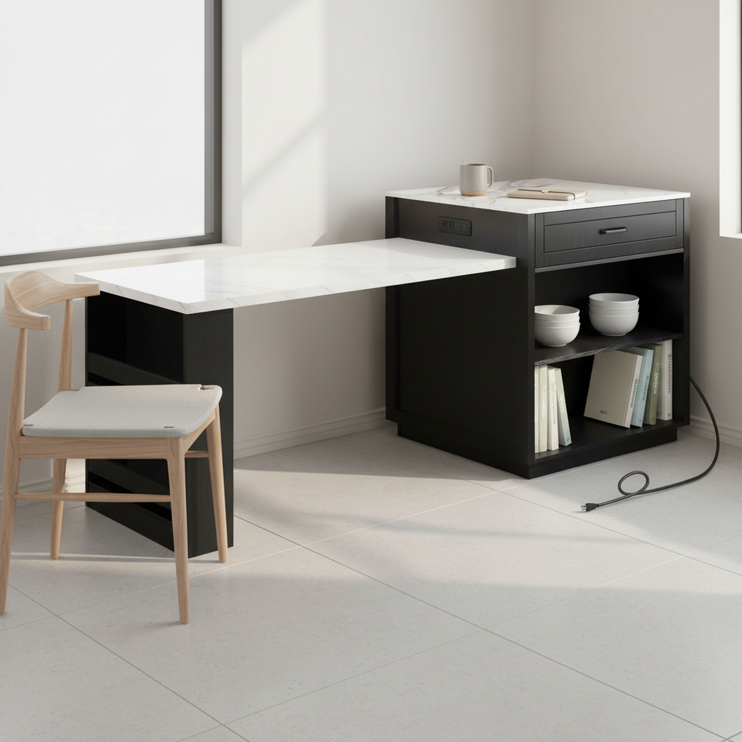 Kinsey Kitchen Island with Extendable Dining Table, Black