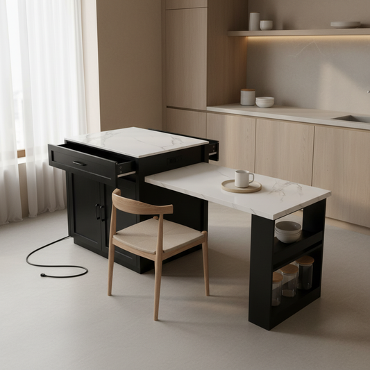 Kinsey Kitchen Island with Extendable Dining Table, Black