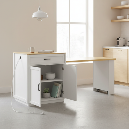 Kinsey Kitchen Island with Extendable Dining Table, White