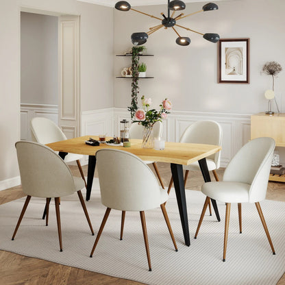 Lancelot Oak-Color Dining Set, 7-Piece with Haven Beige Fabric Chairs