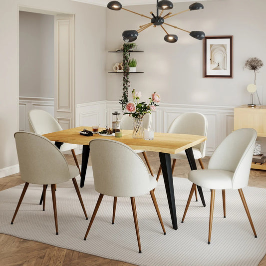 Lancelot Oak-Color Dining Set, 7-Piece with Haven Beige Fabric Chairs