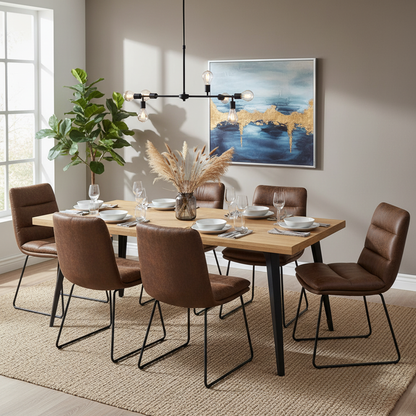 Lancelot Wooden Dining Table Set with Steffen Side Chairs, 7-Piece Set, Brown Faux Leather