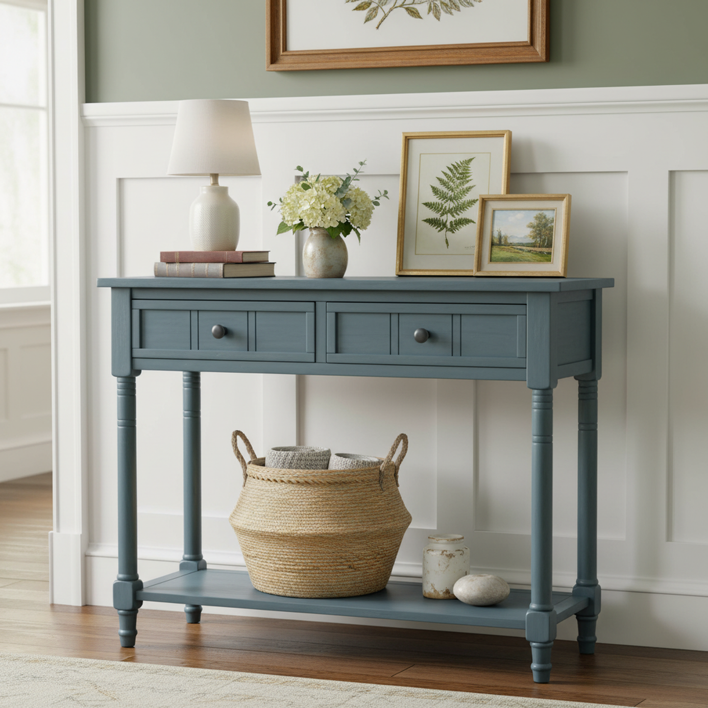 Langford Traditional Console Table, Blue