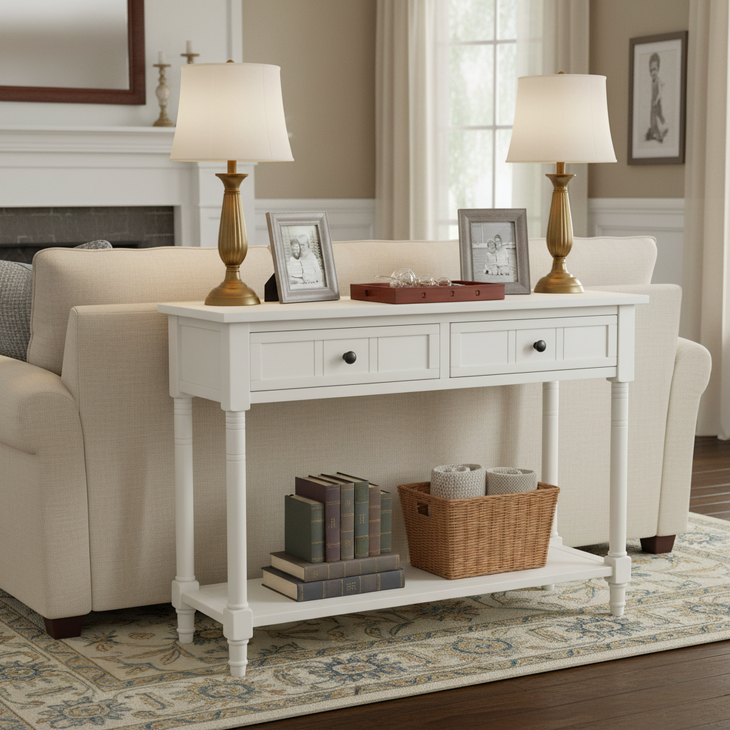 Langford Traditional Console Table, Ivory