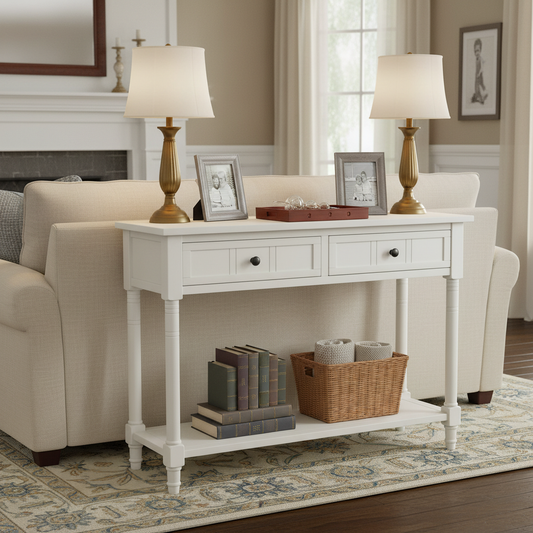 Langford Traditional Console Table, Ivory
